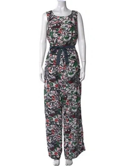 Pre-owned Ted Baker Floral Print Crew Neck Jumpsuit In White