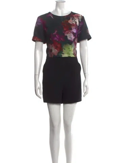 Pre-owned Ted Baker Floral Print Crew Neck Romper In Black