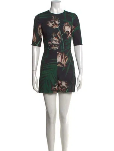 Pre-owned Ted Baker Floral Print Crew Neck Romper In Black/green