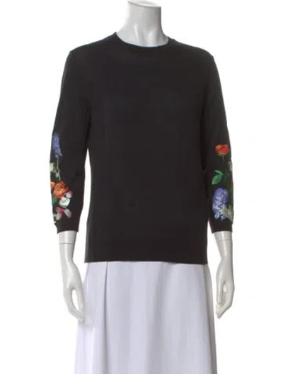 Pre-owned Ted Baker Floral Print Crew Neck Sweater In Black