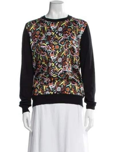 Pre-owned Ted Baker Floral Print Crew Neck Sweater In Black