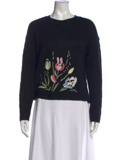 Pre-owned Ted Baker Floral Print Crew Neck Sweater In Black