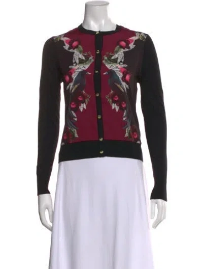 Pre-owned Ted Baker Floral Print Crew Neck Sweater In Black