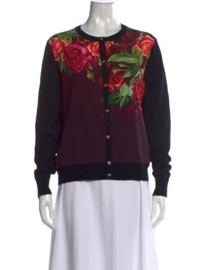 Pre-owned Ted Baker Floral Print Crew Neck Sweater In Black