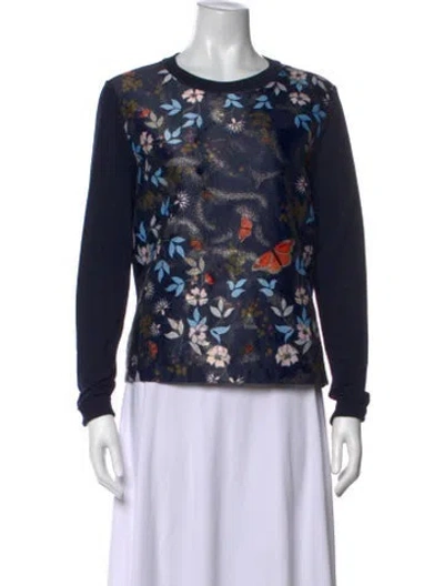 Pre-owned Ted Baker Floral Print Crew Neck Sweater In Black