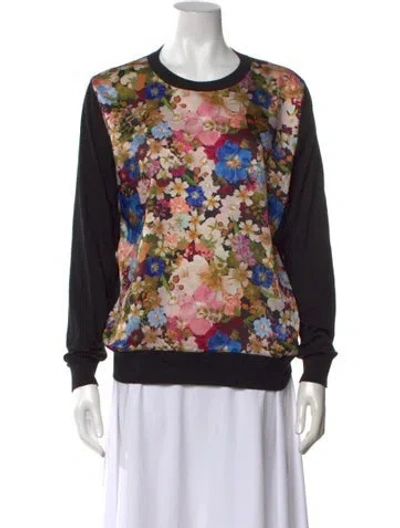 Pre-owned Ted Baker Floral Print Crew Neck Sweater In Black