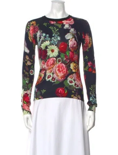 Pre-owned Ted Baker Floral Print Crew Neck Sweater In Black