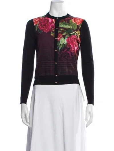 Pre-owned Ted Baker Floral Print Crew Neck Sweater In Black