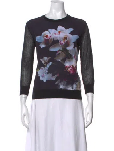 Pre-owned Ted Baker Floral Print Crew Neck Sweater In Black