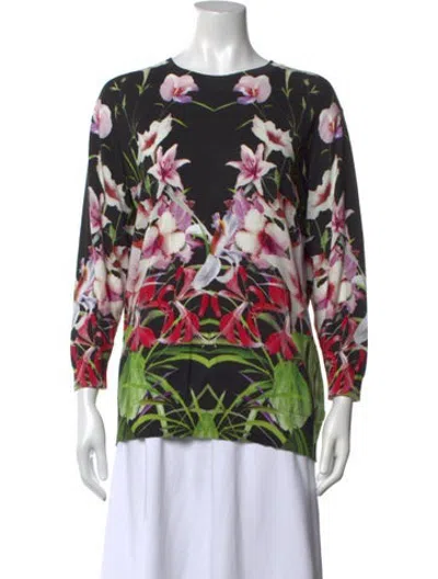 Pre-owned Ted Baker Floral Print Crew Neck Sweater In Black