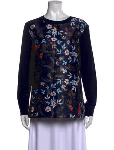 Pre-owned Ted Baker Floral Print Crew Neck Sweater In Black/blue