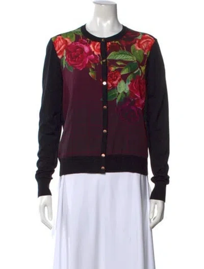 Pre-owned Ted Baker Floral Print Crew Neck Sweater In Black/purple