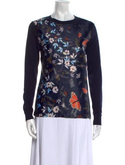 Pre-owned Ted Baker Floral Print Crew Neck Sweater In Blue