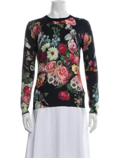 Pre-owned Ted Baker Floral Print Crew Neck Sweater In Blue