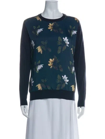 Pre-owned Ted Baker Floral Print Crew Neck Sweater In Green