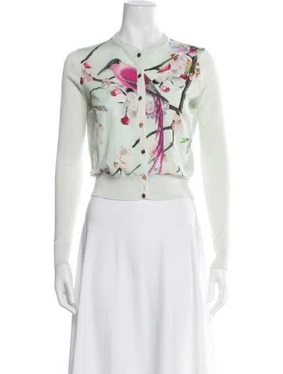 Pre-owned Ted Baker Floral Print Crew Neck Sweater In Green
