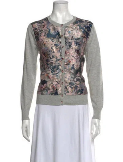 Pre-owned Ted Baker Floral Print Crew Neck Sweater In Grey