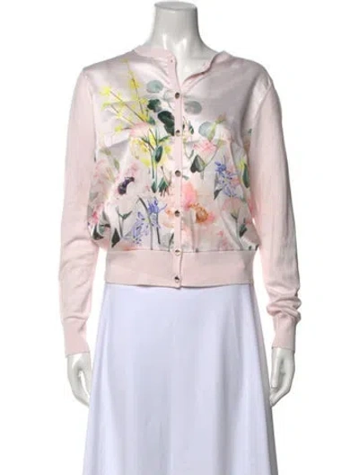 Pre-owned Ted Baker Floral Print Crew Neck Sweater W/ Tags In Pink