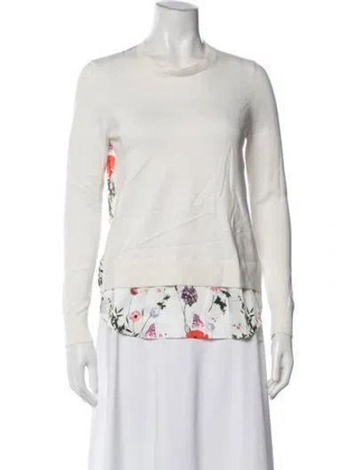 Pre-owned Ted Baker Floral Print Crew Neck Sweater In White
