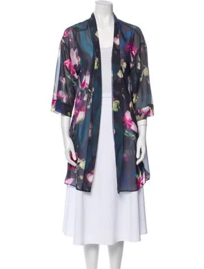 Pre-owned Ted Baker Floral Print Evening Jacket In Blue