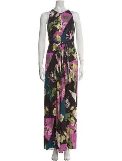 Pre-owned Ted Baker Floral Print Halterneck Jumpsuit In Green