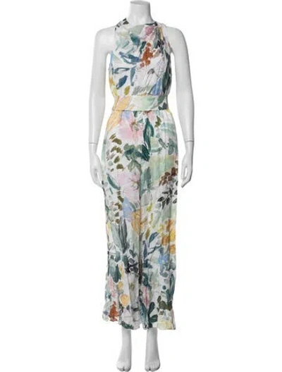 Pre-owned Ted Baker Floral Print Halterneck Jumpsuit In White