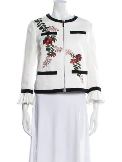 Pre-owned Ted Baker Floral Print Jacket In White