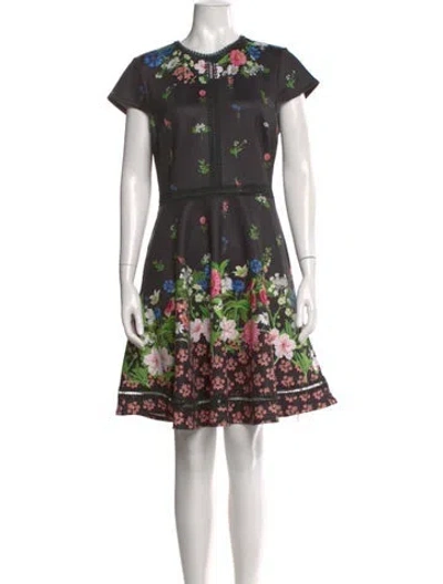 Pre-owned Ted Baker Floral Print Knee-length Dress In Black