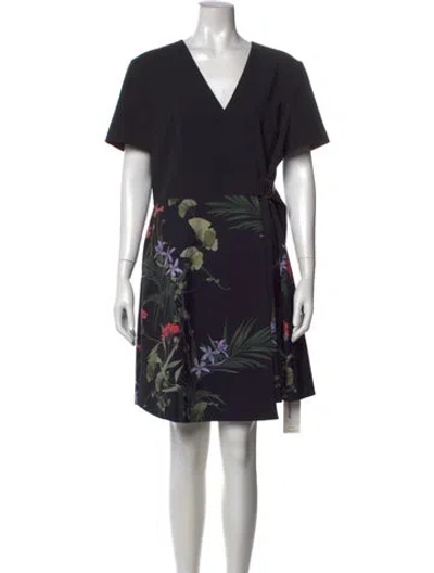 Pre-owned Ted Baker Floral Print Knee-length Dress In Black