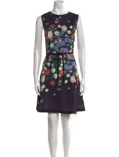 Pre-owned Ted Baker Floral Print Knee-length Dress In Black