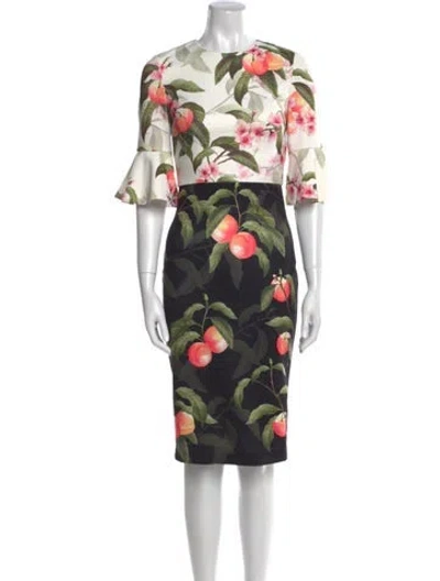 Pre-owned Ted Baker Floral Print Knee-length Dress In Black
