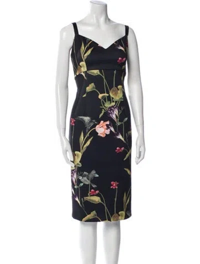 Pre-owned Ted Baker Floral Print Knee-length Dress In Black