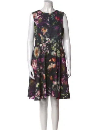 Pre-owned Ted Baker Floral Print Knee-length Dress In Black