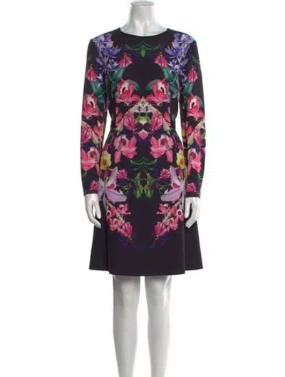 Pre-owned Ted Baker Floral Print Knee-length Dress In Black