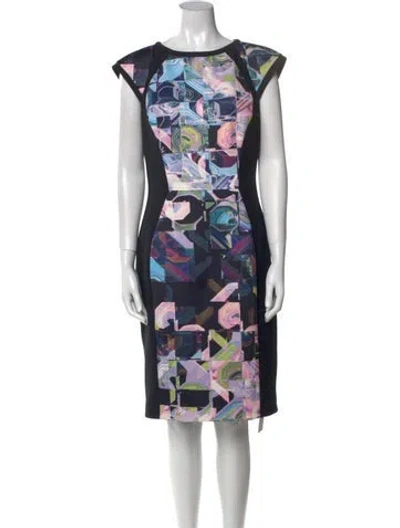 Pre-owned Ted Baker Floral Print Knee-length Dress In Black