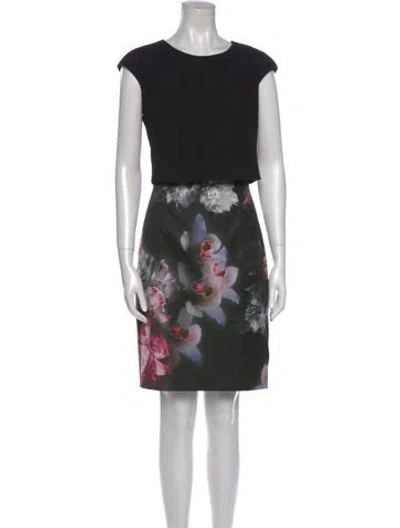 Pre-owned Ted Baker Floral Print Knee-length Dress In Black