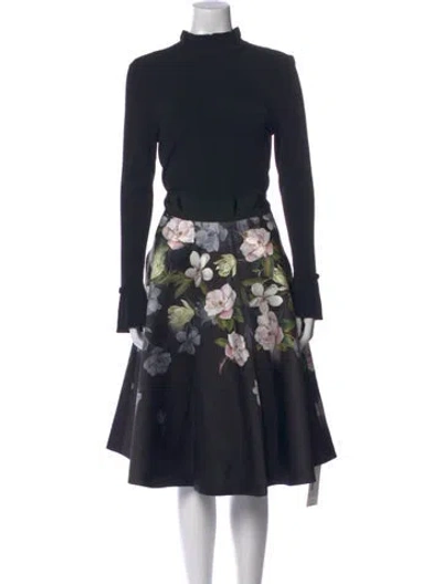 Pre-owned Ted Baker Floral Print Knee-length Dress In Black