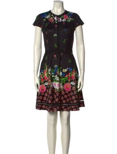 Pre-owned Ted Baker Floral Print Knee-length Dress In Black