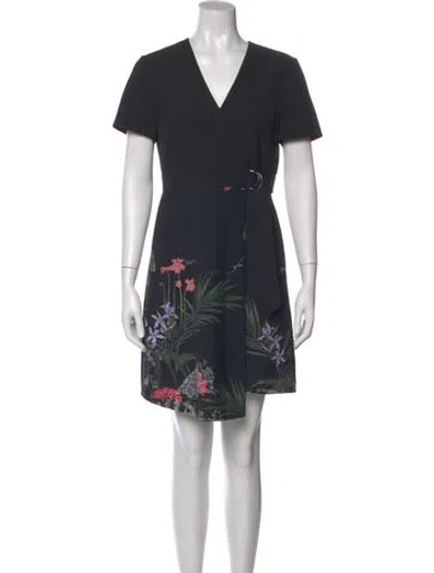 Pre-owned Ted Baker Floral Print Knee-length Dress In Black