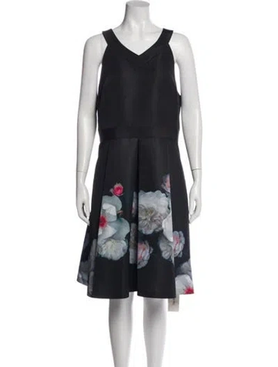 Pre-owned Ted Baker Floral Print Knee-length Dress In Black