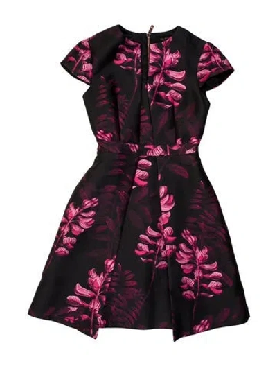 Pre-owned Ted Baker Floral Print Knee-length Dress In Black