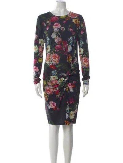 Pre-owned Ted Baker Floral Print Knee-length Dress In Black