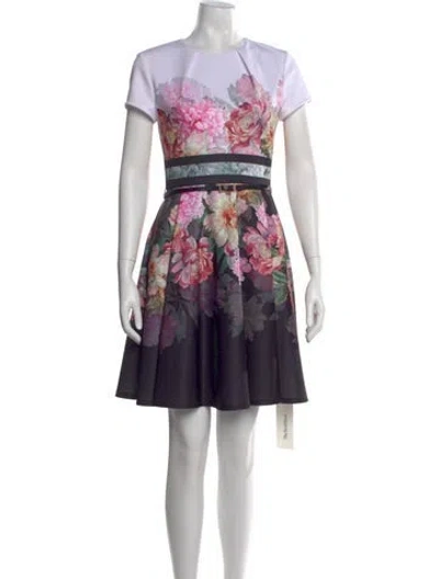 Pre-owned Ted Baker Floral Print Knee-length Dress In Black