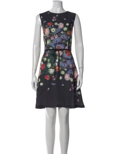 Pre-owned Ted Baker Floral Print Knee-length Dress In Black