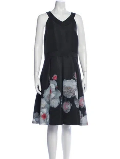 Pre-owned Ted Baker Floral Print Knee-length Dress In Black