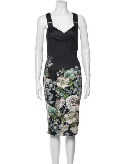 Pre-owned Ted Baker Floral Print Knee-length Dress In Black