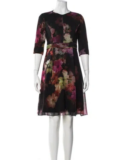 Pre-owned Ted Baker Floral Print Knee-length Dress In Black