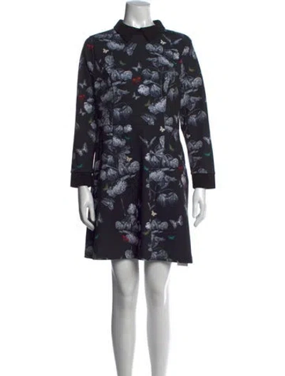 Pre-owned Ted Baker Floral Print Knee-length Dress In Black