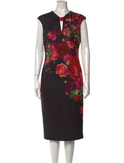 Pre-owned Ted Baker Floral Print Knee-length Dress In Black