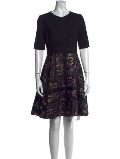 Pre-owned Ted Baker Floral Print Knee-length Dress In Black